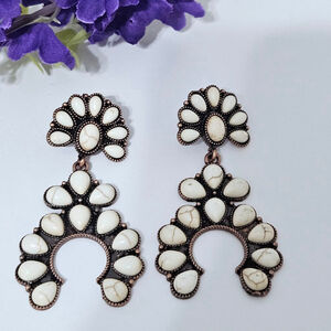 Western Style Squash Blossom Ivory And Copper Earrings